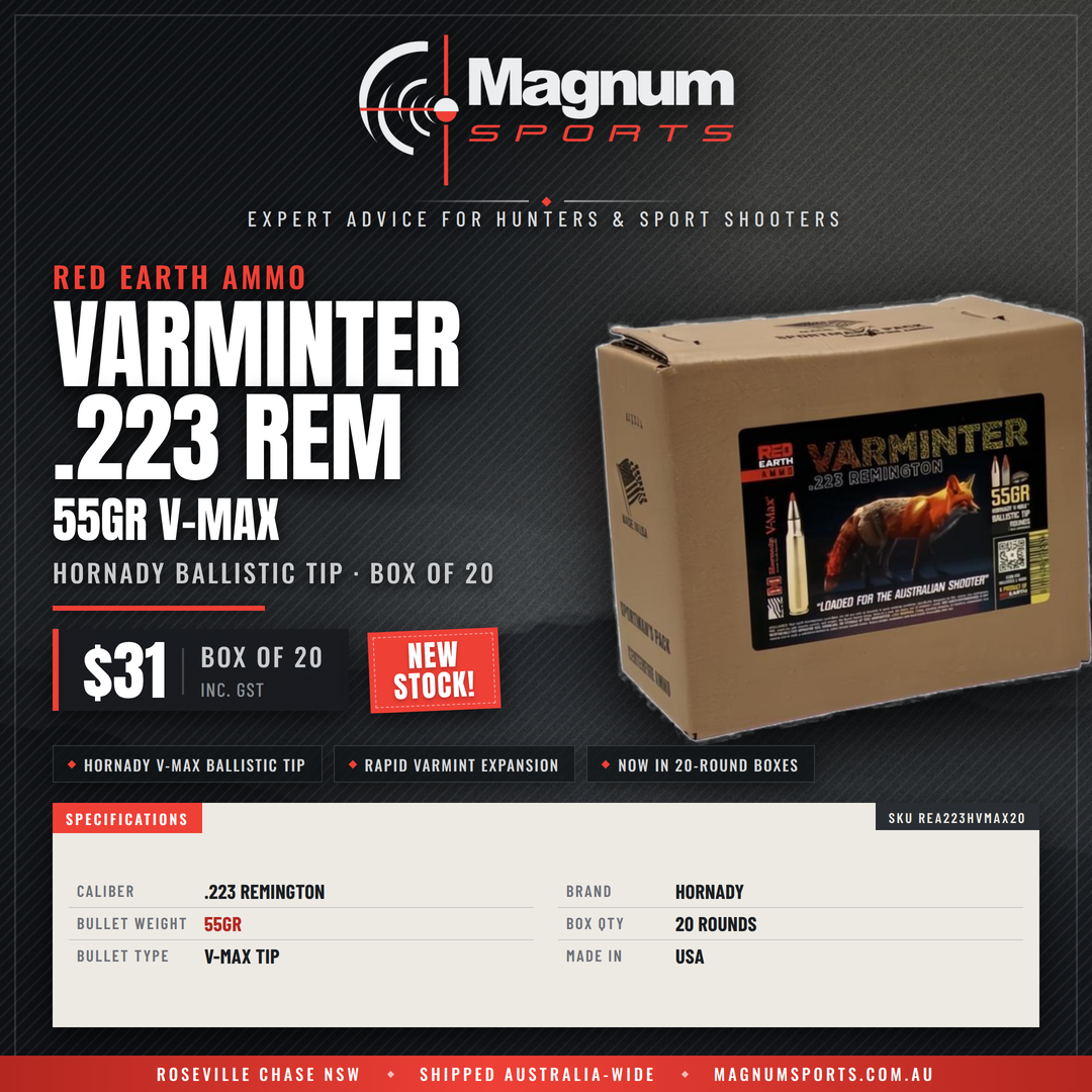 Magnum Sports Red Earth Varminter 55gr .223 Rem advert - $31 box of 20