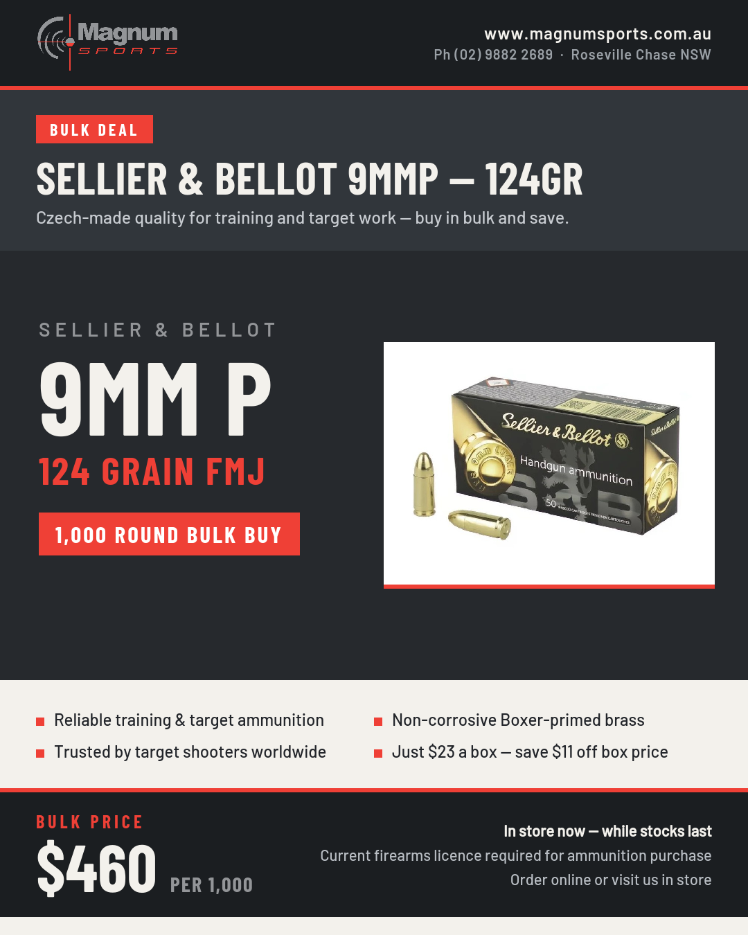Sellier &amp; Bellot 9mmP Bulk Buy Specials - 115gr &amp; 124gr FMJ