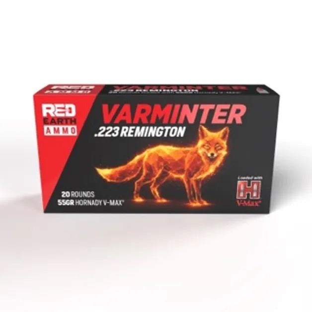 Red Earth Ammo Varminter 55gr .223 Rem — 20-round retail box (Hornady V-Max)